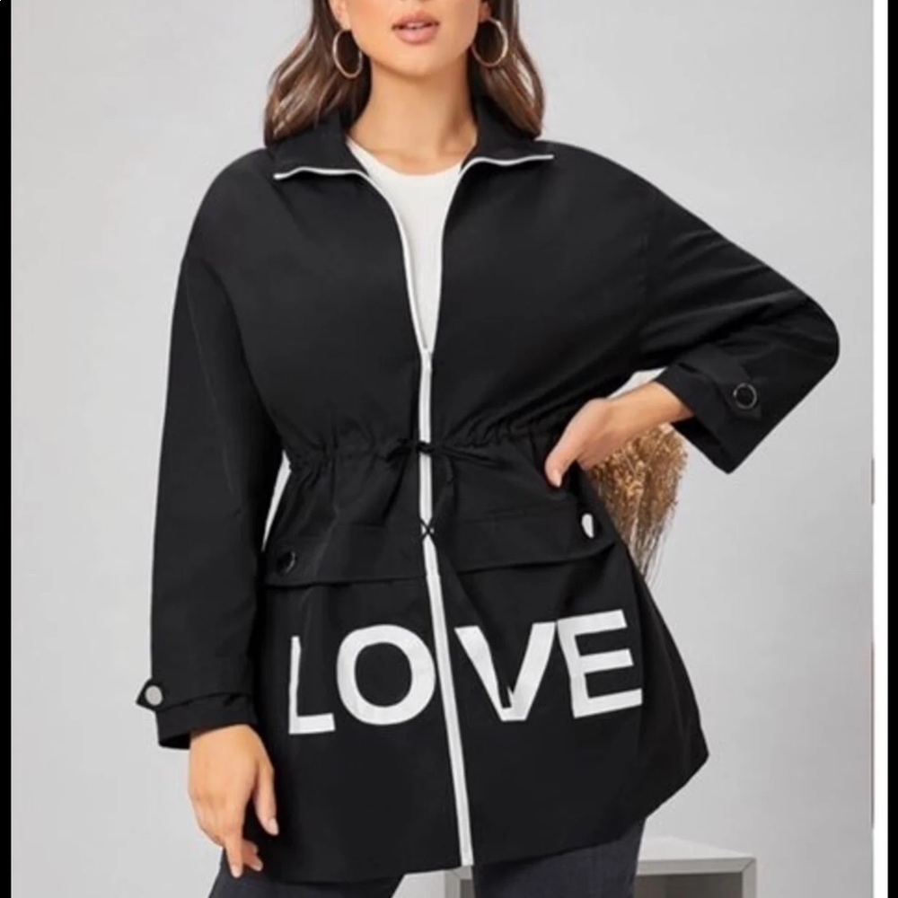 Black Zip Up Jacket That says LOVE - Picture 5 of 12
